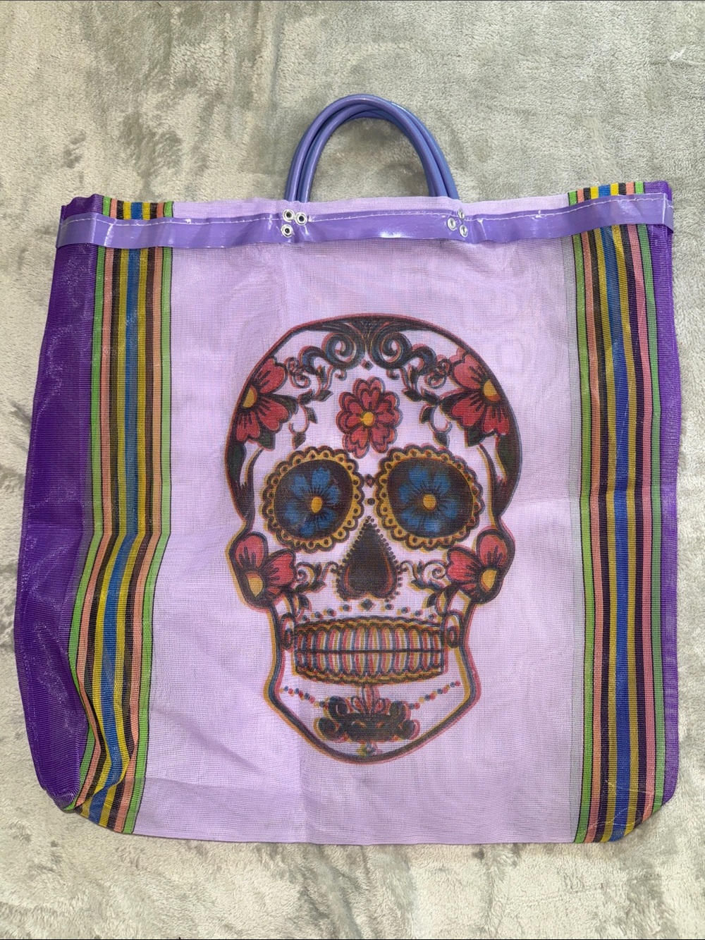 Purple Sugar Skull Mesh Tote Bag